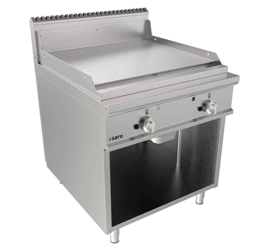 Gasgrillplaat 800 mm breed Vrijstaand apparaat geribbeld